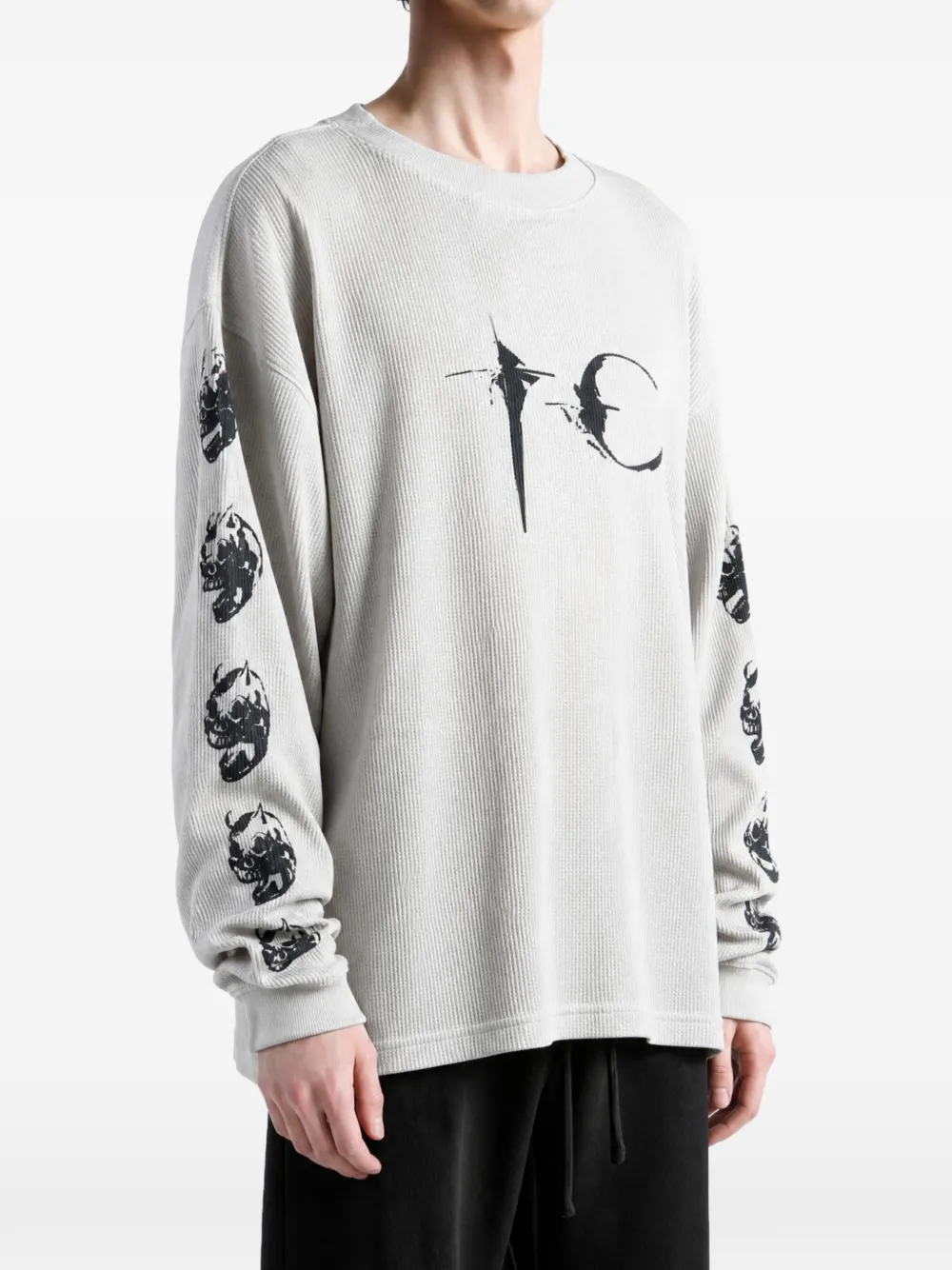 THUG CLUB Endless graphic-print waffle-knit T-shirt Beige