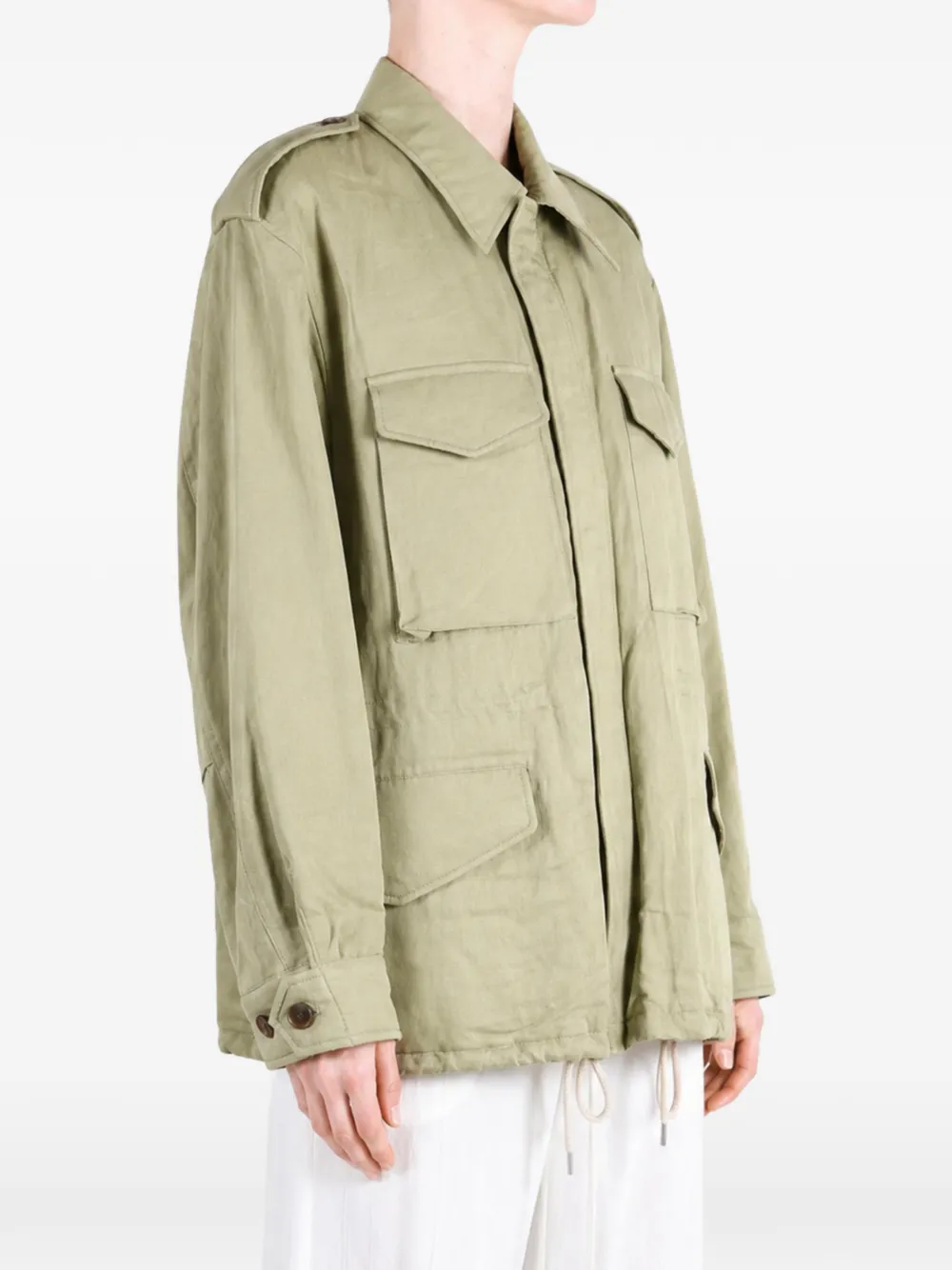 Auralee epaulette multi-pocket military jacket Groen