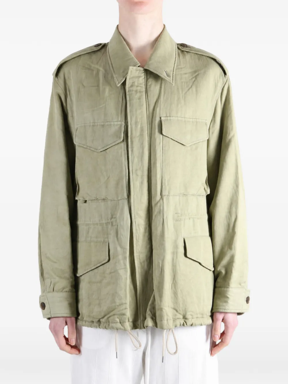 Auralee Epaulette Multi-pocket Military Jacket In Green