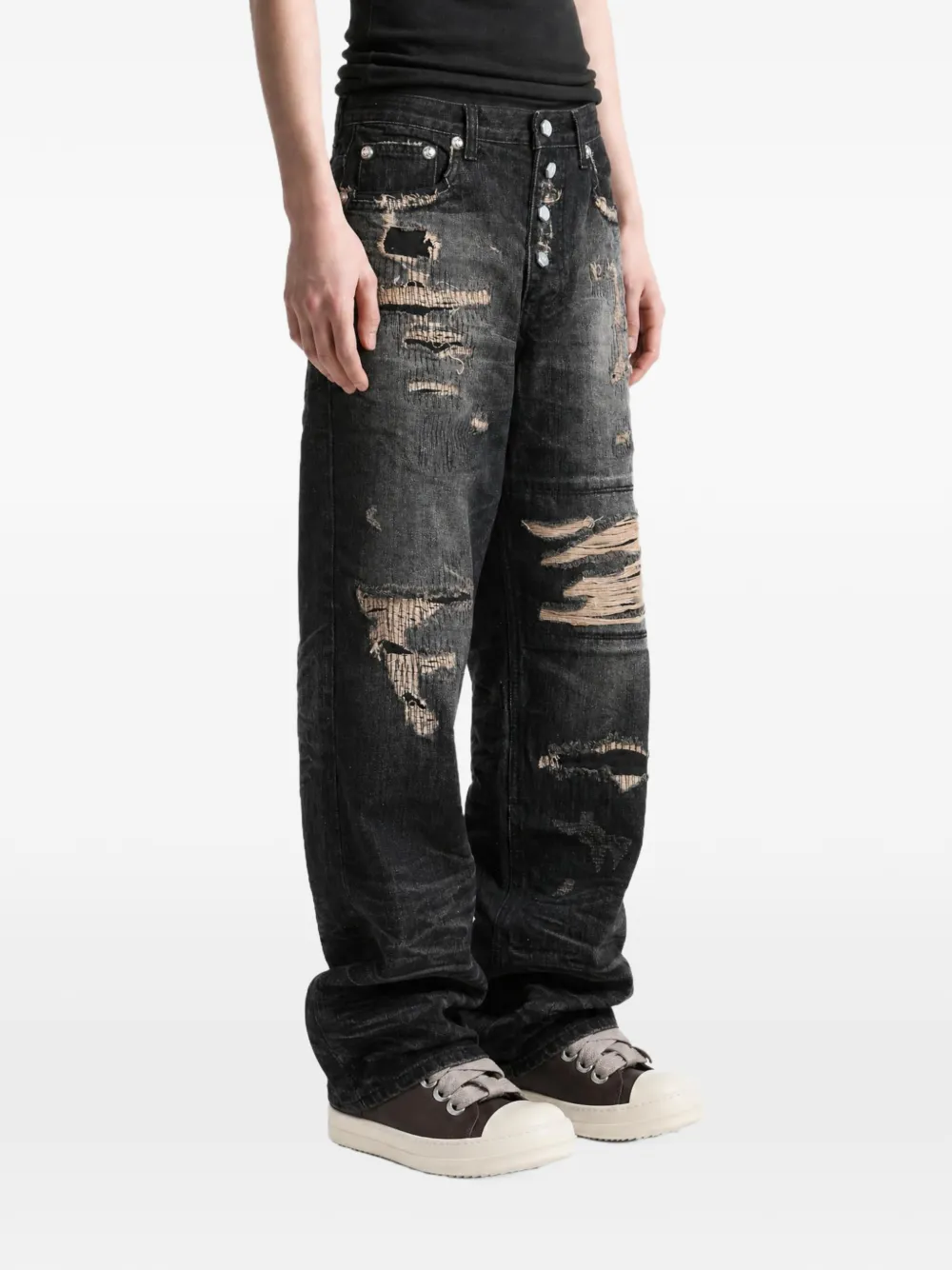 THUG CLUB distressed-effect straight-leg jeans Zwart