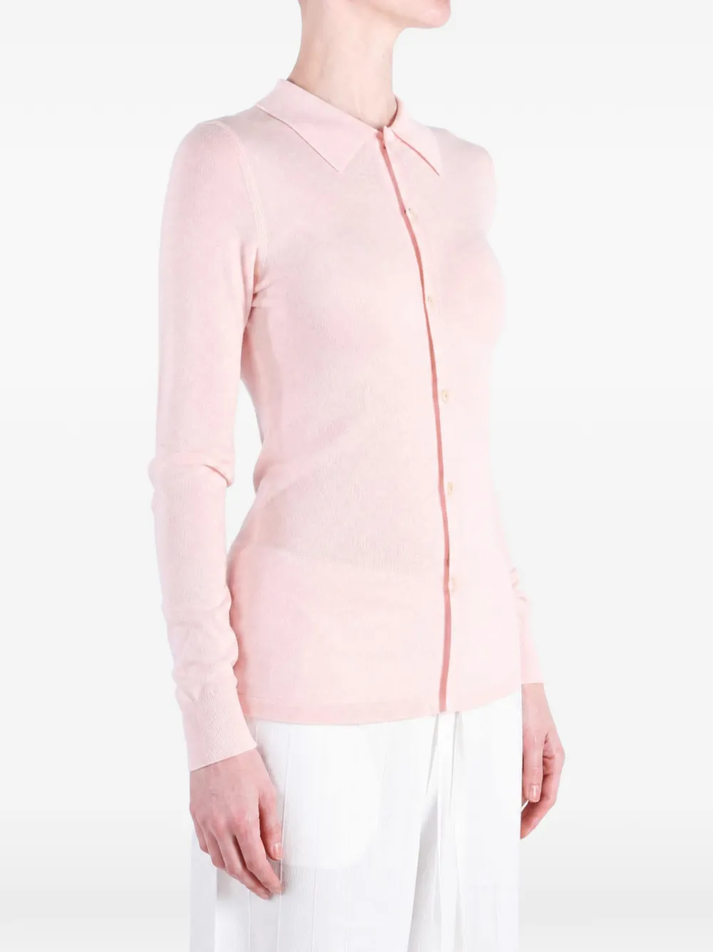 Auralee button-up polo-collar sweater Roze