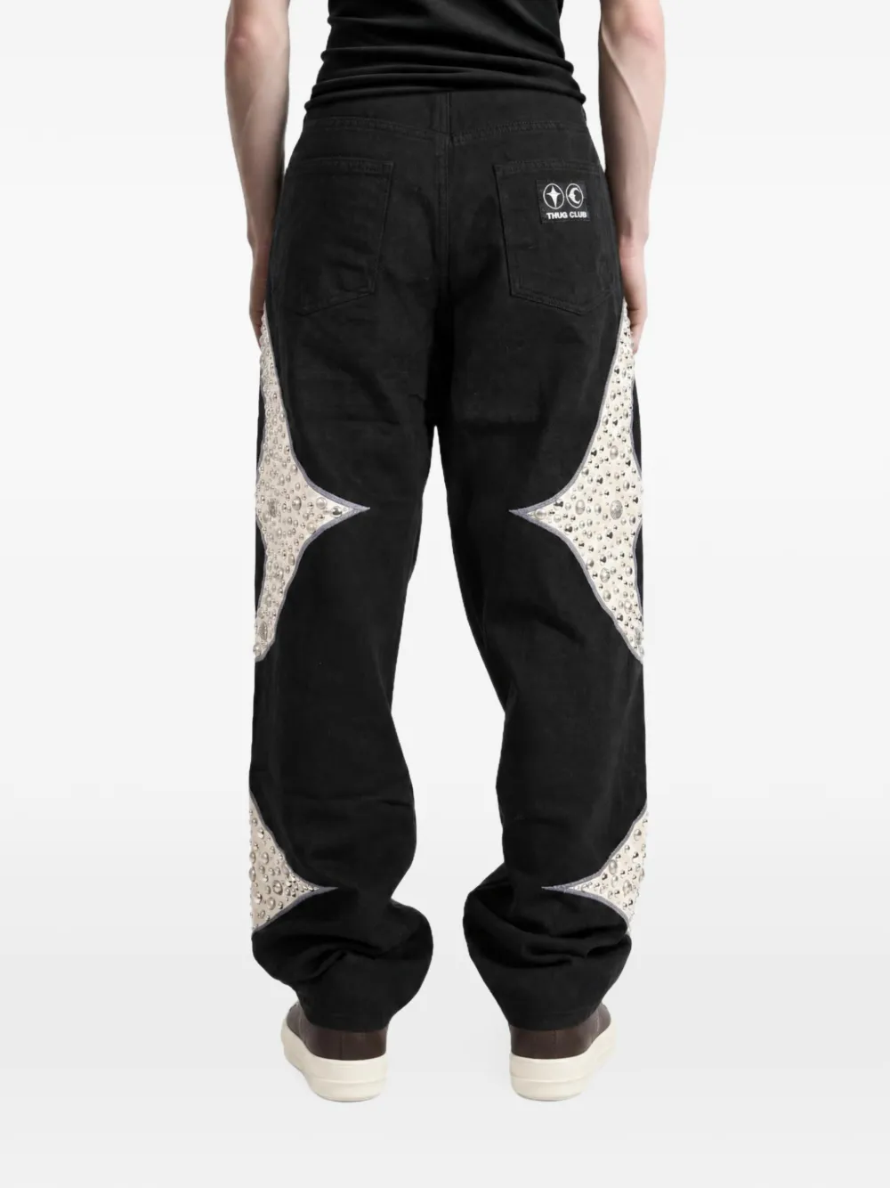 THUG CLUB Iron Steel Focus studded patchwork jeans Zwart