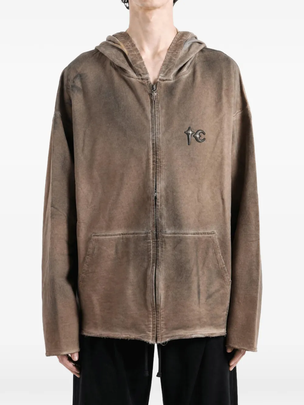 THUG CLUB Hoodie met camouflagevlakken en rits Bruin