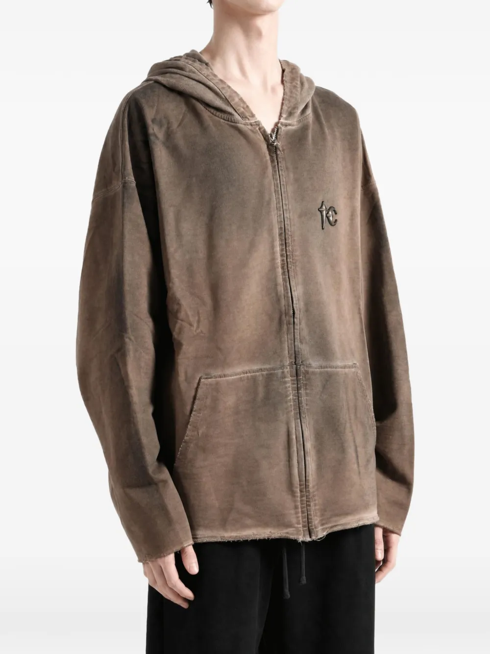 THUG CLUB Hoodie met camouflagevlakken en rits Bruin