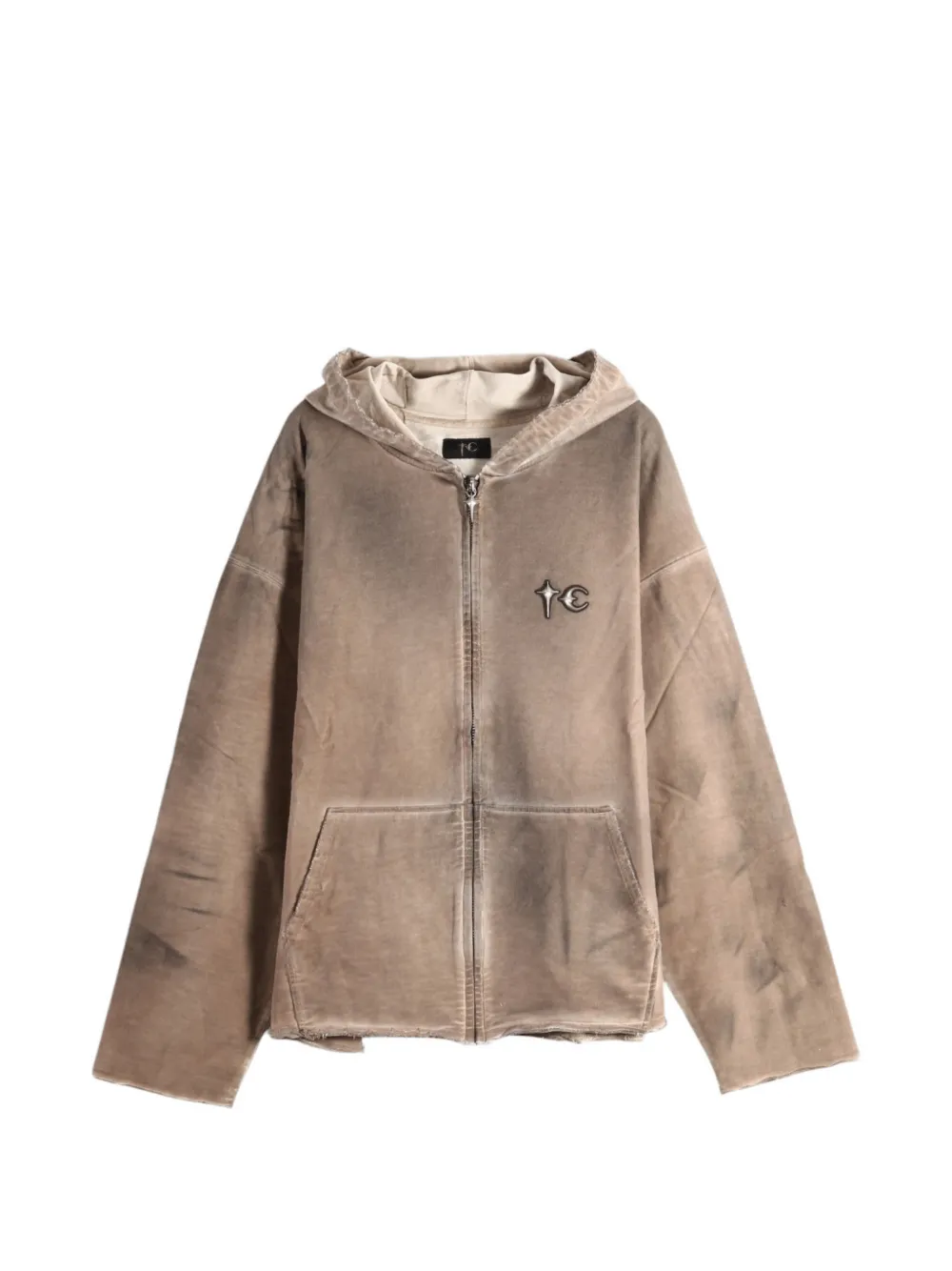 THUG CLUB camo-panelled zip-up hoodie - Brown