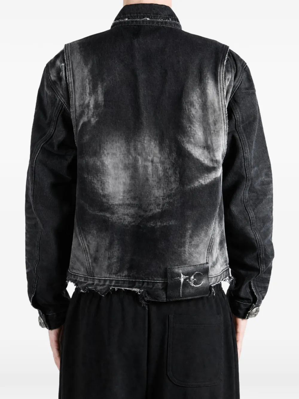 THUG CLUB Extendo studded pleated denim jacket Zwart