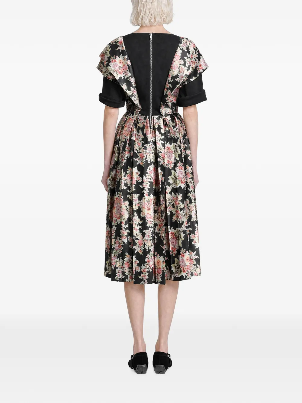 Simone Rocha Geplooide jurk met bloemenprint Zwart