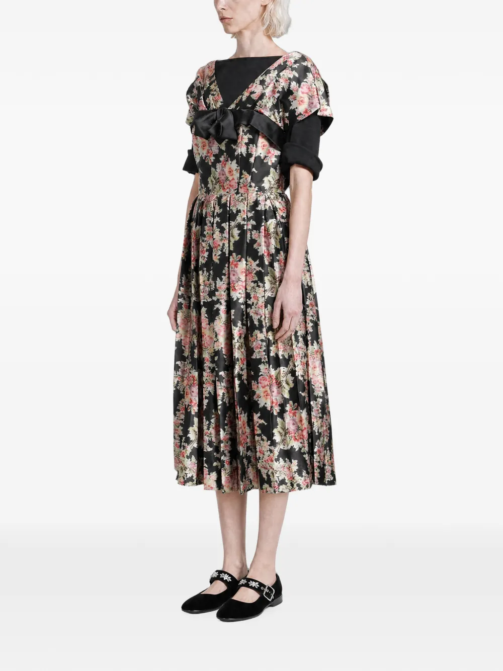 Simone Rocha Geplooide jurk met bloemenprint Zwart