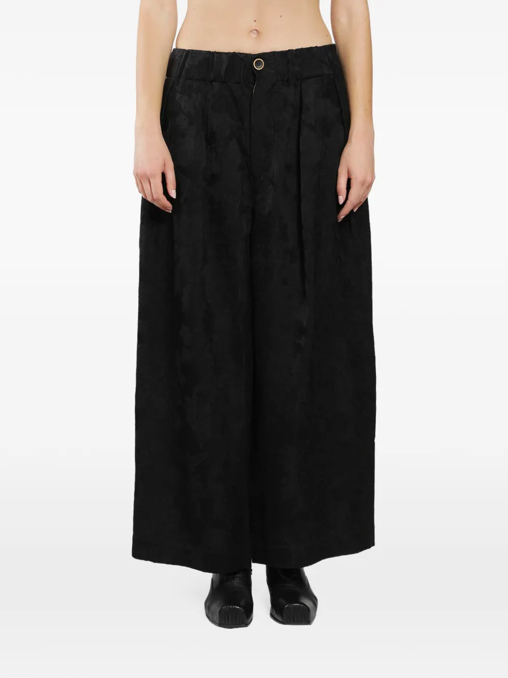 Uma Wang Poetic floral-jacquard trousers Zwart