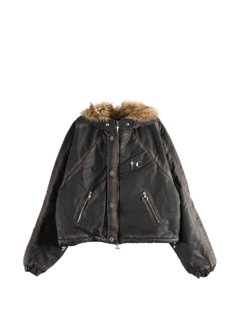 THUG CLUB faded faux-fur jacket