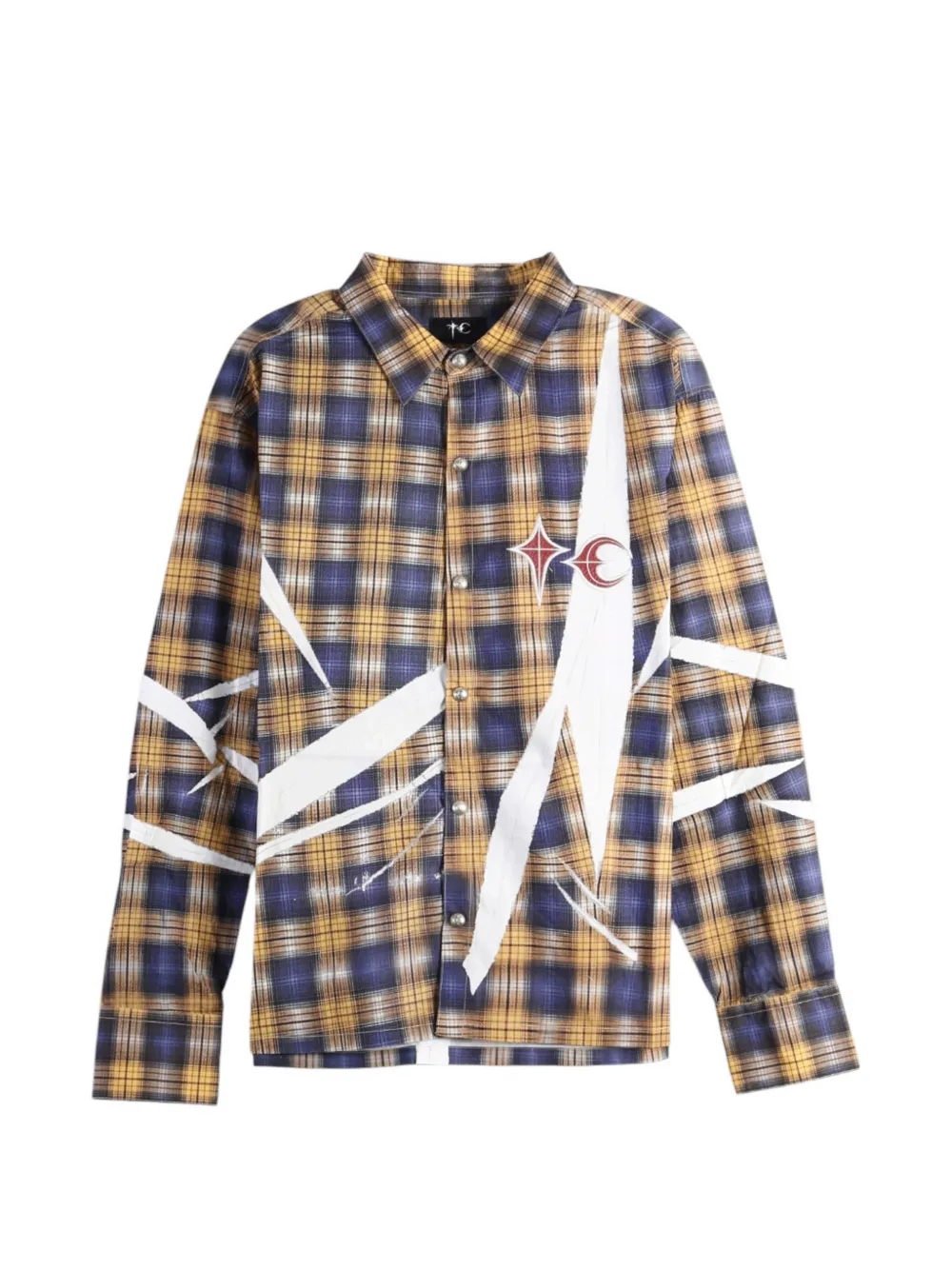 THUG CLUB check-pattern graphic-print shirt - Gelb