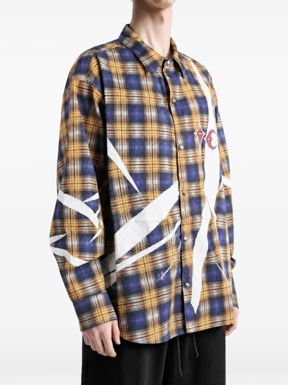 THUG CLUB check-pattern graphic-print shirt Geel