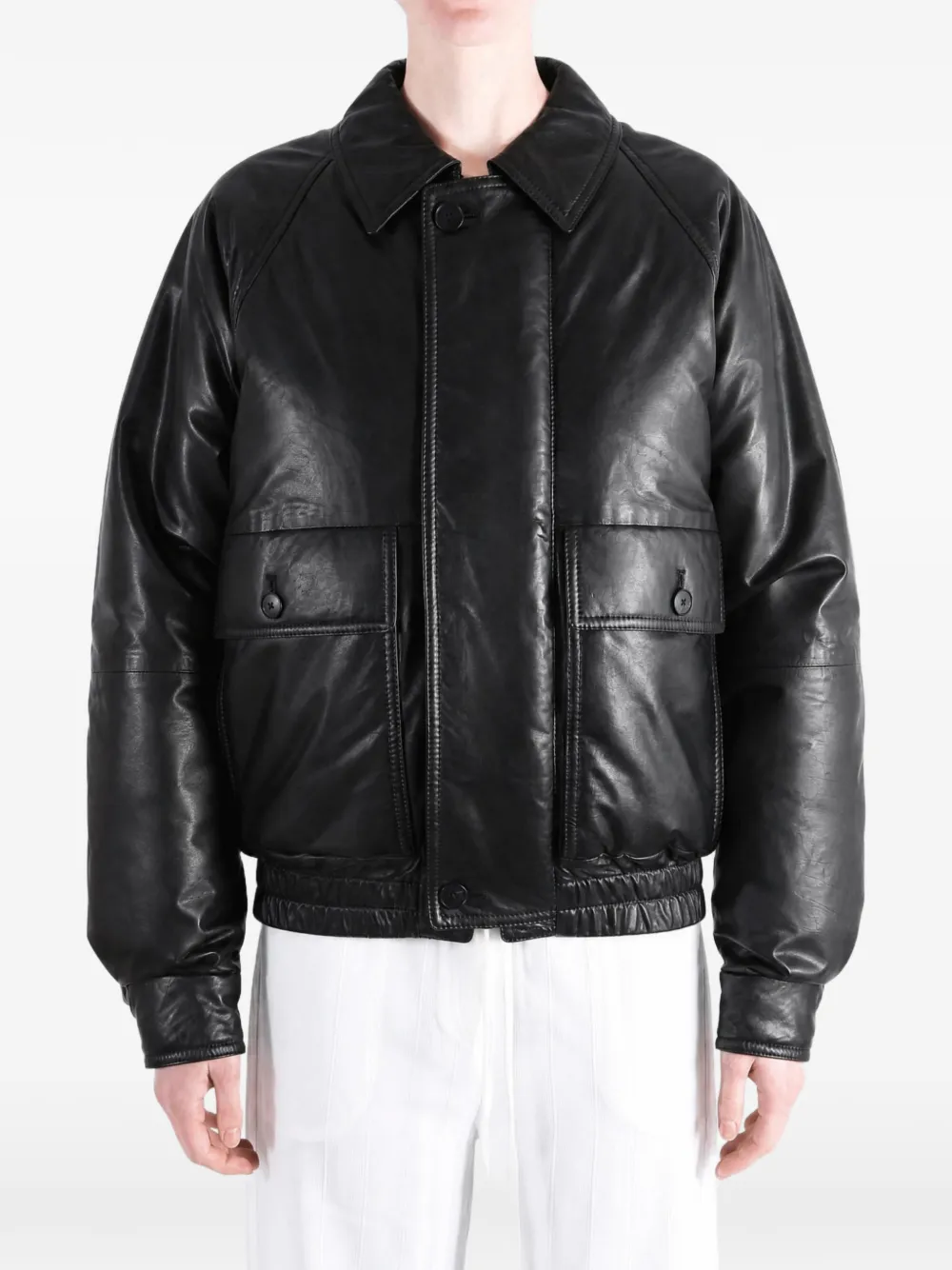 Auralee raglan-sleeve leather jacket - Schwarz