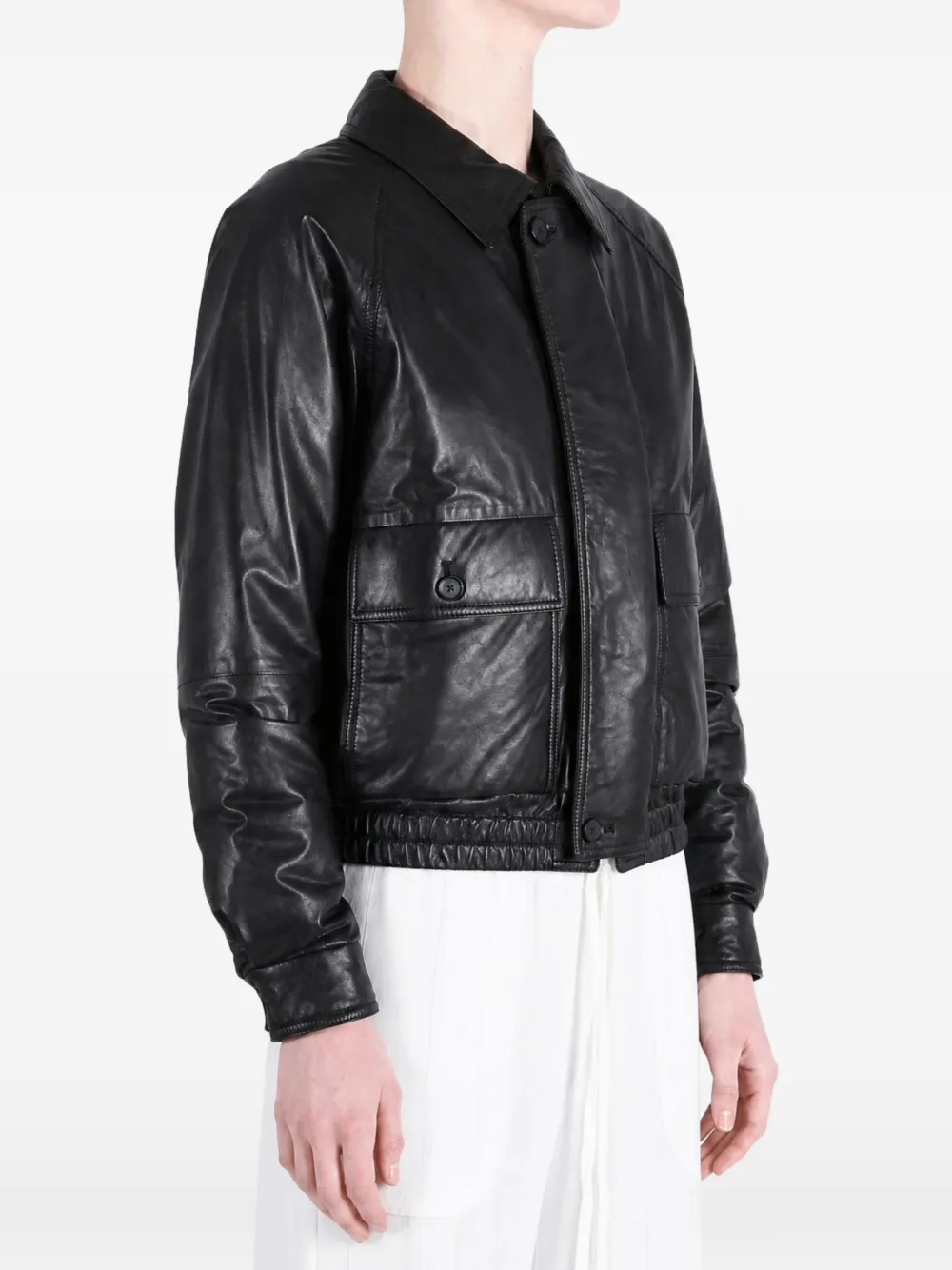 Auralee raglan-sleeve leather jacket Zwart