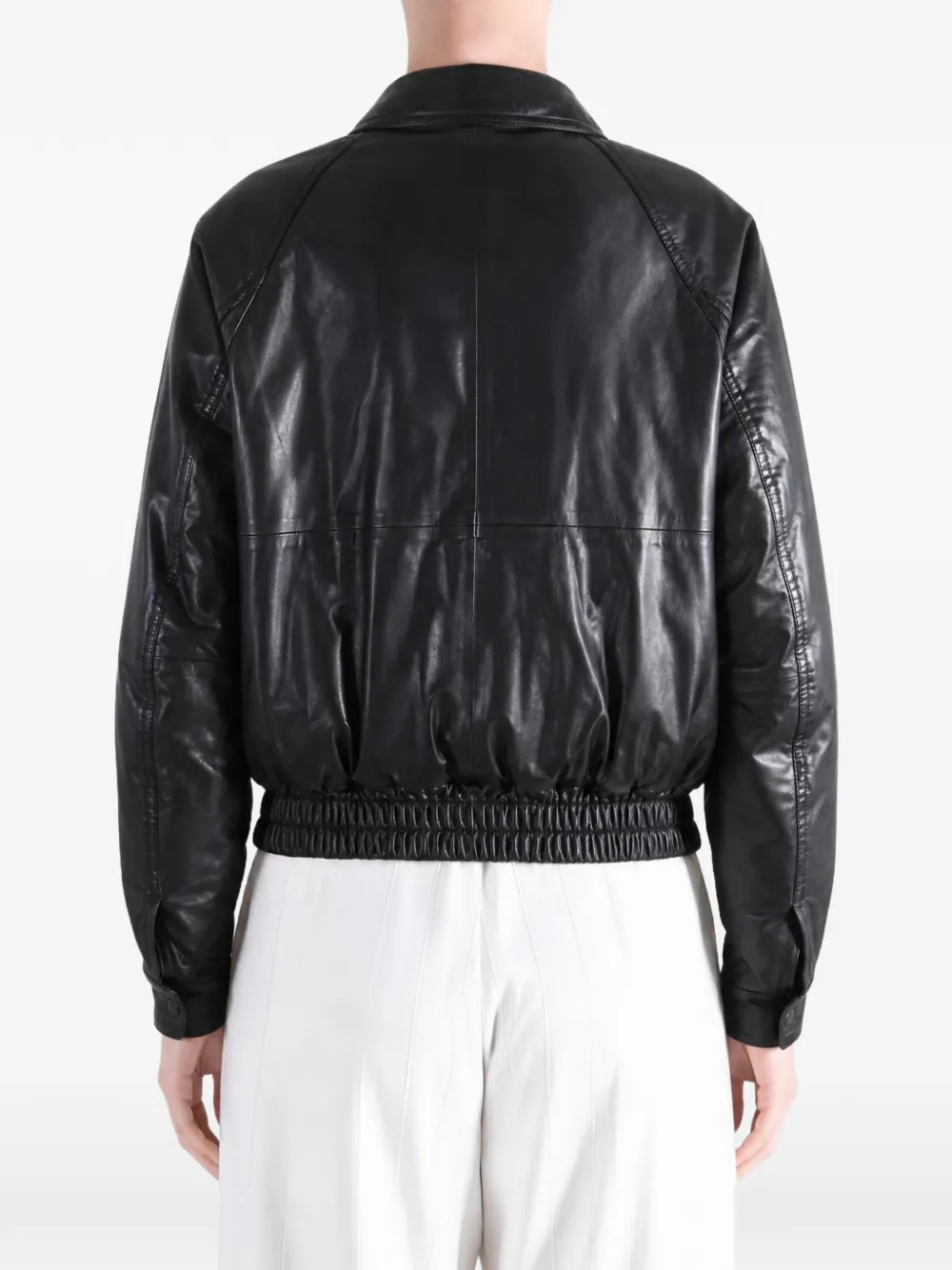 Auralee raglan-sleeve leather jacket Zwart