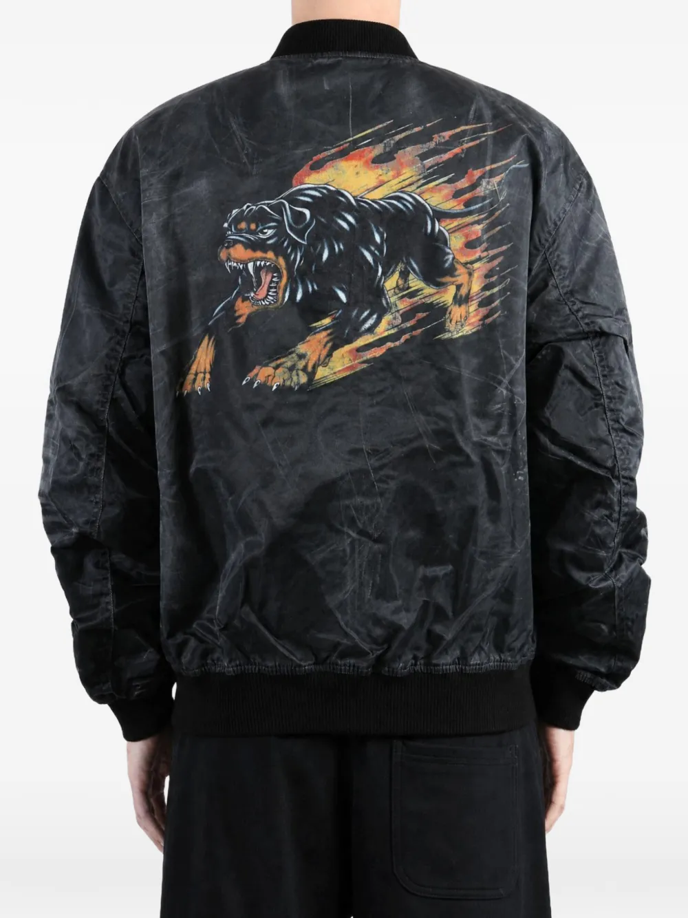 THUG CLUB Jamong dog-print bomber jacket Zwart