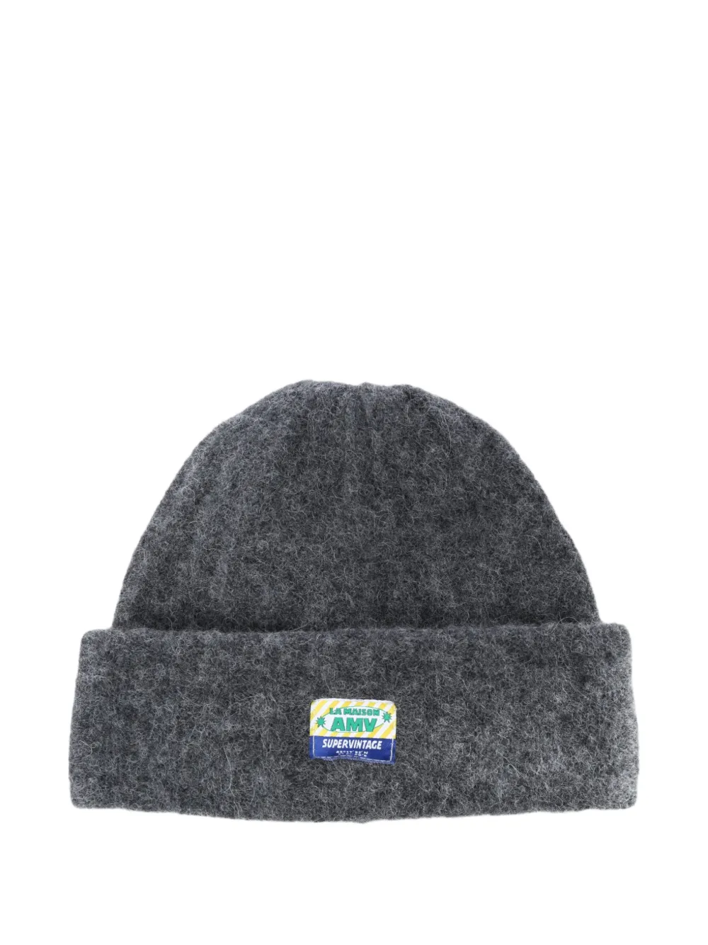 American Vintage Vitow logo-patch ribbed-knit beanie hat Grijs