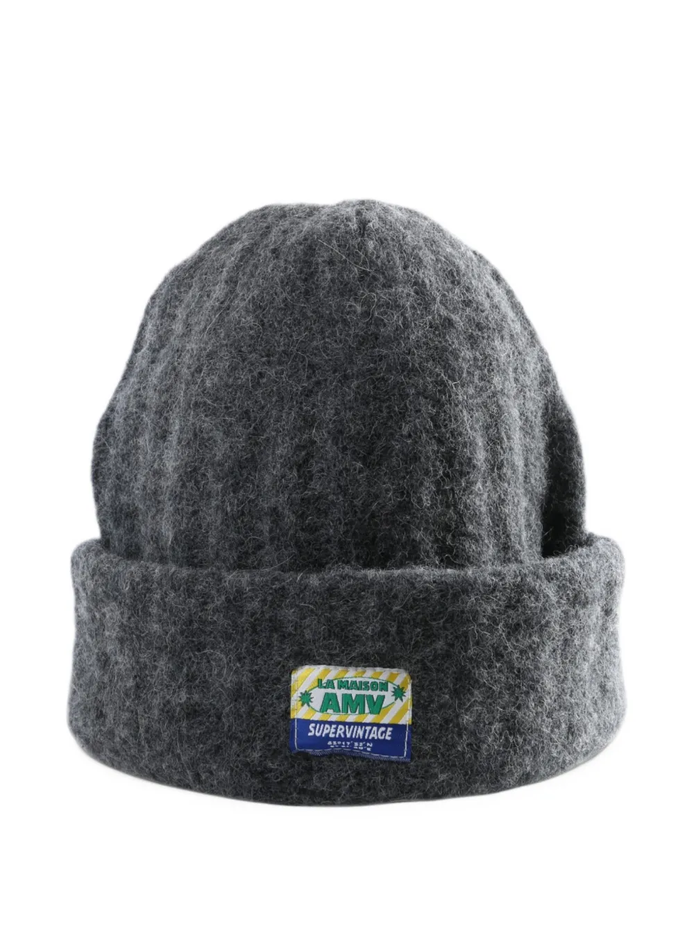 American Vintage Vitow logo-patch ribbed-knit beanie hat Grijs