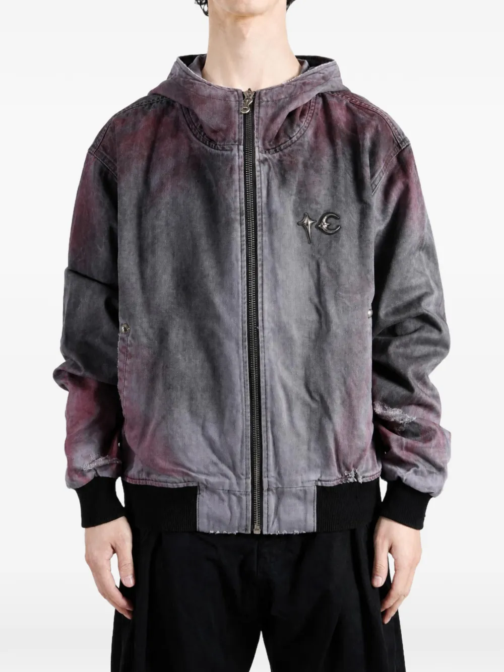 THUG CLUB Three Riding Skull Vintage hooded jacket Grijs