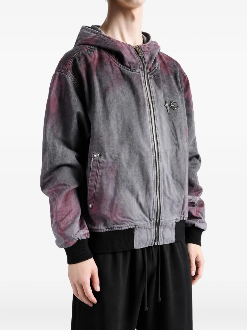 THUG CLUB Three Riding Skull Vintage hooded jacket Grijs