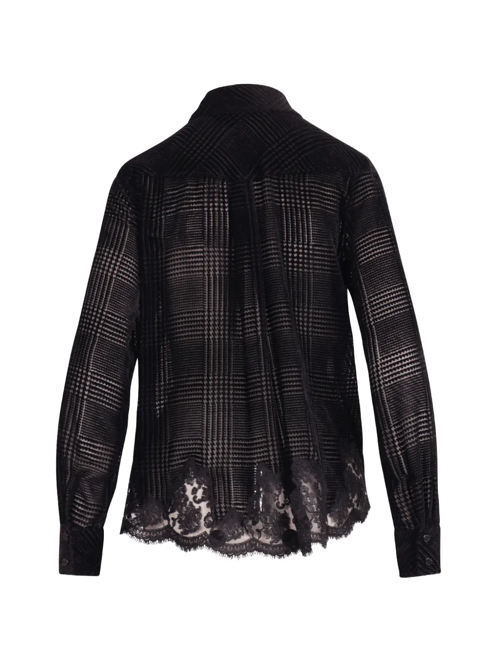 ERMANNO FIRENZE lace-trim Prince of Wales check shirt Zwart