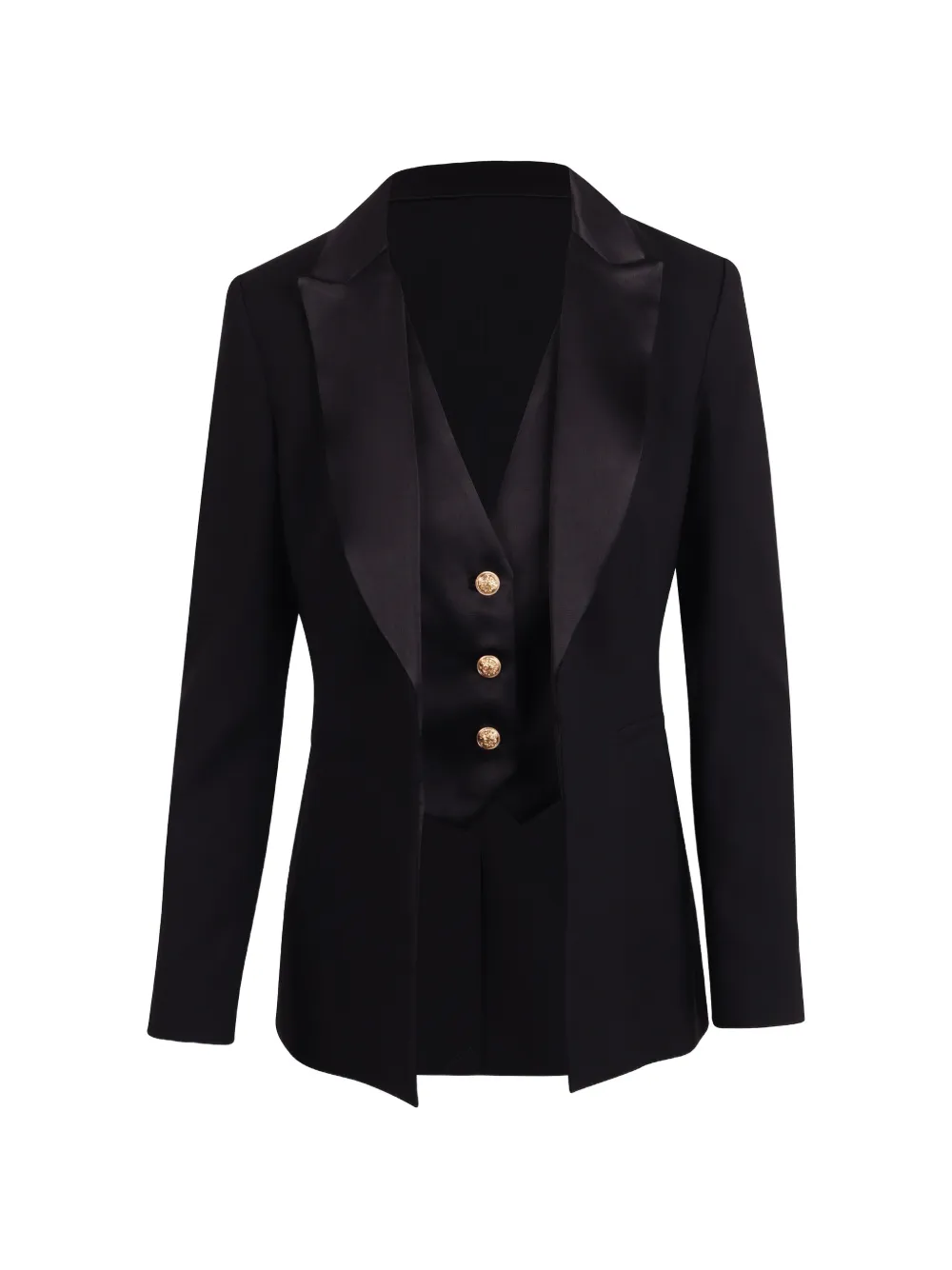 alice + olivia Alton layered satin-lapel blazer - Black