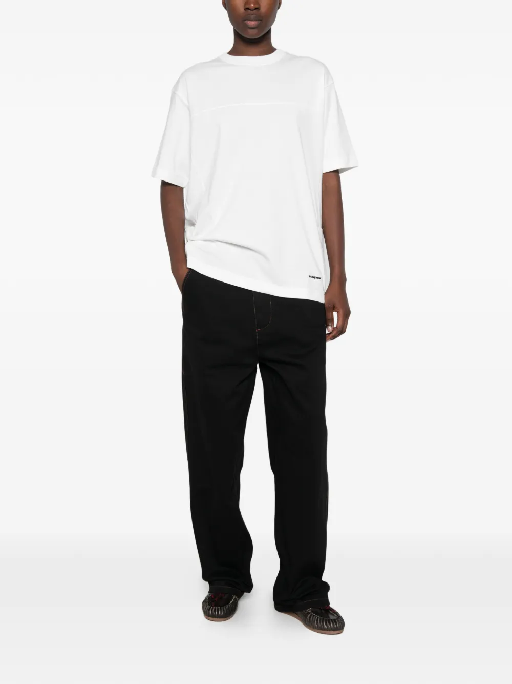 Snow Peak logo-embroidered panelled T-shirt Wit