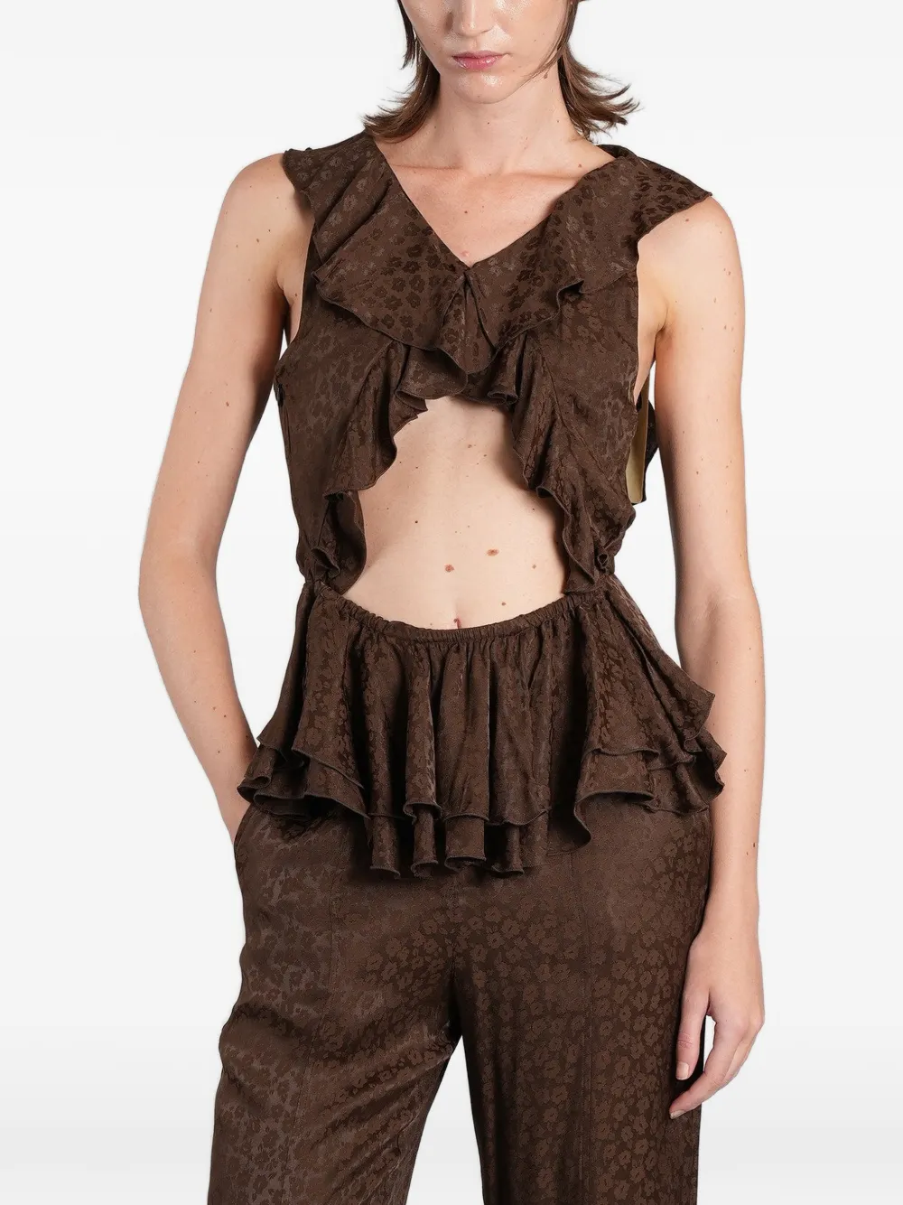 SIEDRES Marian ruffled cutout top - Marrone