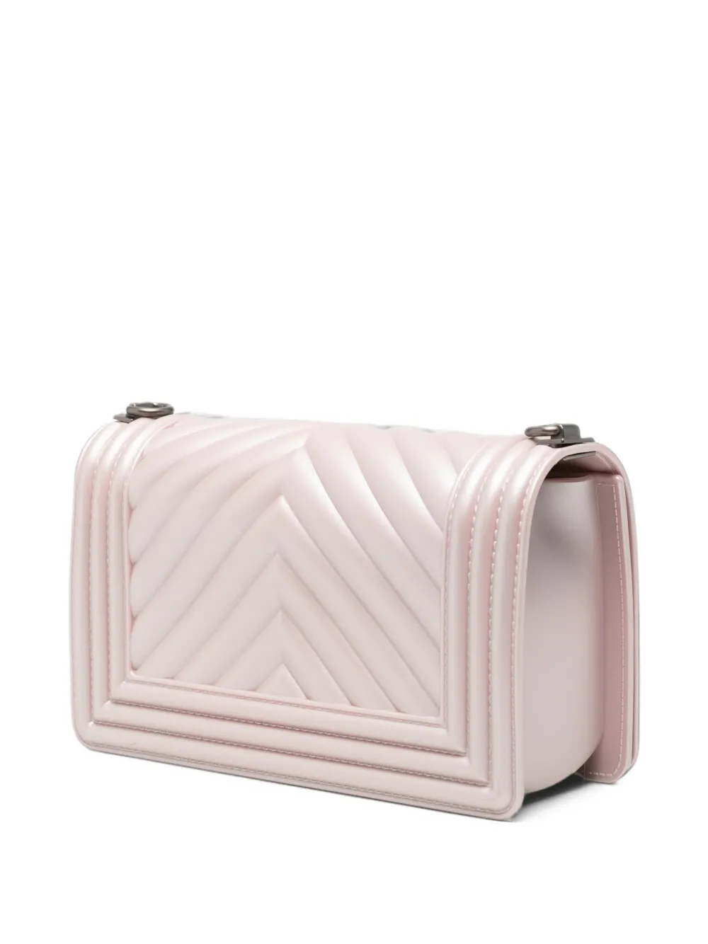 Marc Ellis Kleine Flat 27 gewatteerde schoudertas met chevron-patroon en logo-plakkaat Roze
