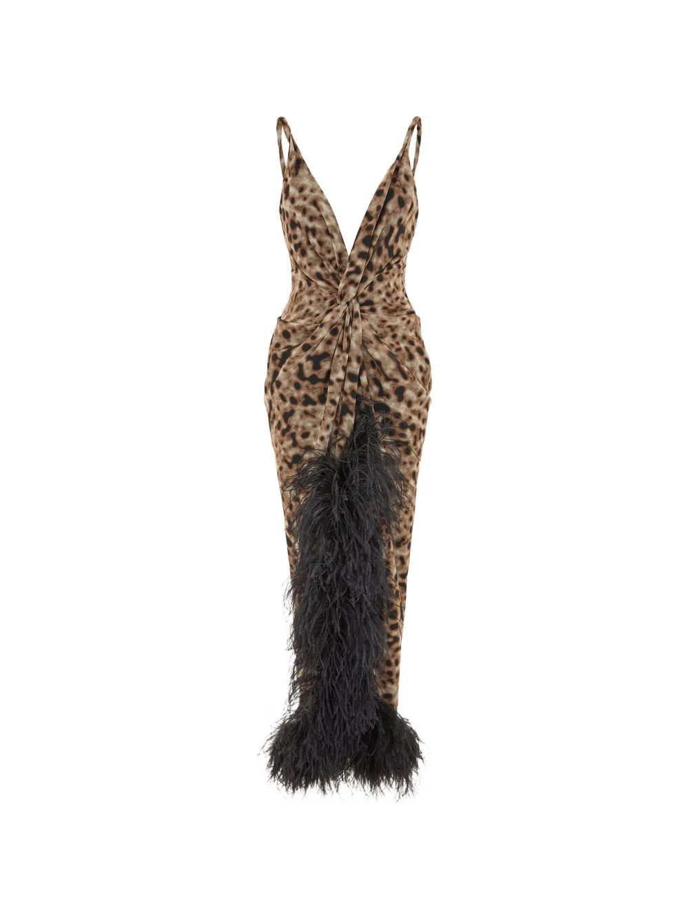 16Arlington robe mi-longue Wye bordée de plumes - Marron