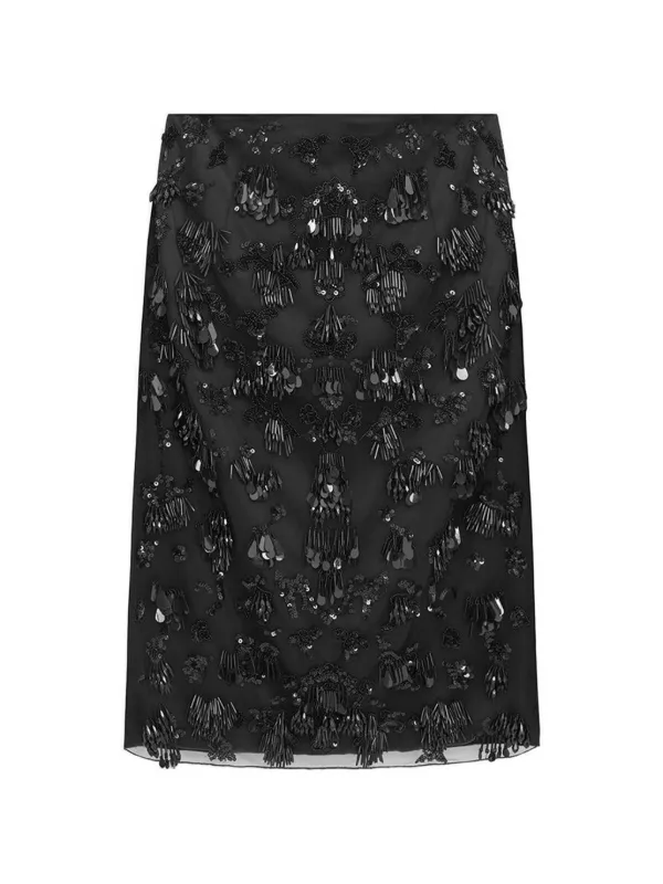 16Arlington Fortuna Embroidered Midi Skirt in Black