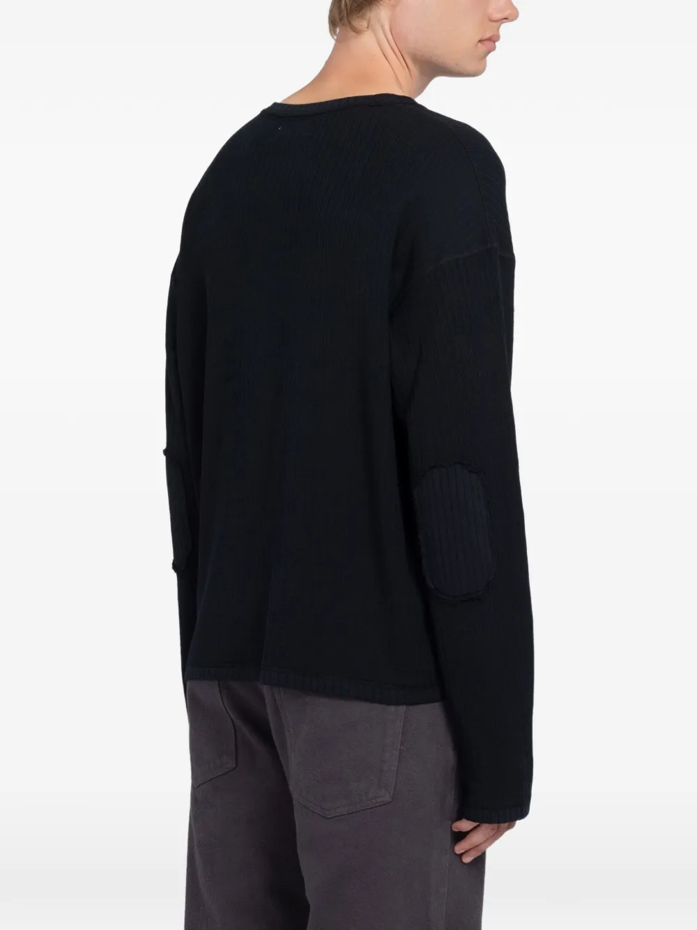 mfpen ajour-stripe elbow-patch sweater Zwart