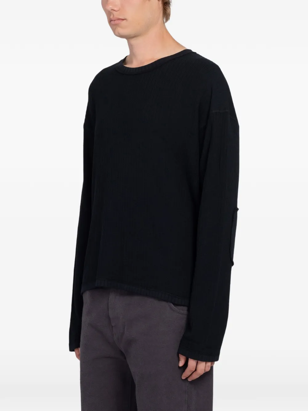 mfpen ajour-stripe elbow-patch sweater Zwart