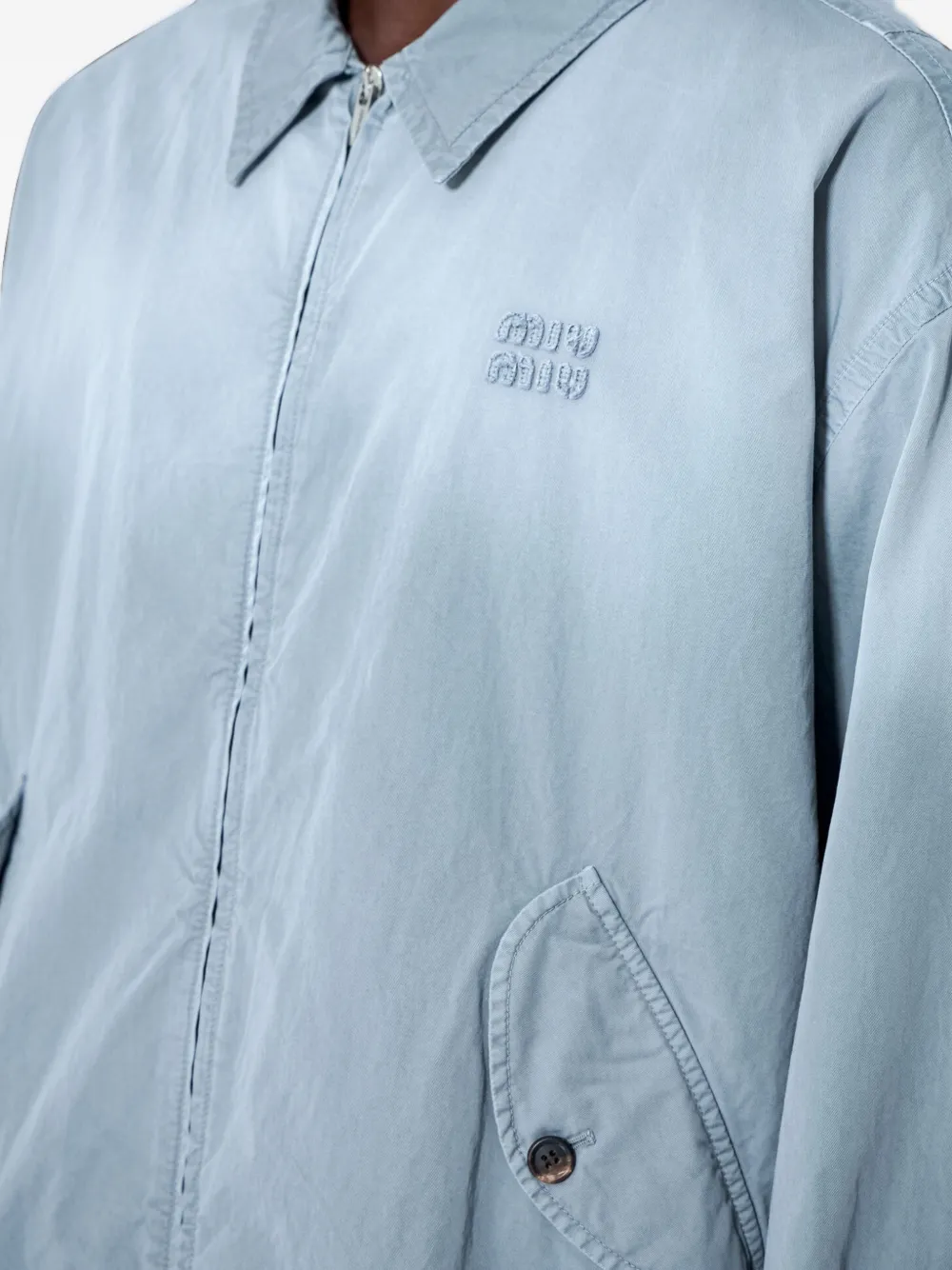 Miu Miu Old Twill Blouson Jacket in Blue, view 4
