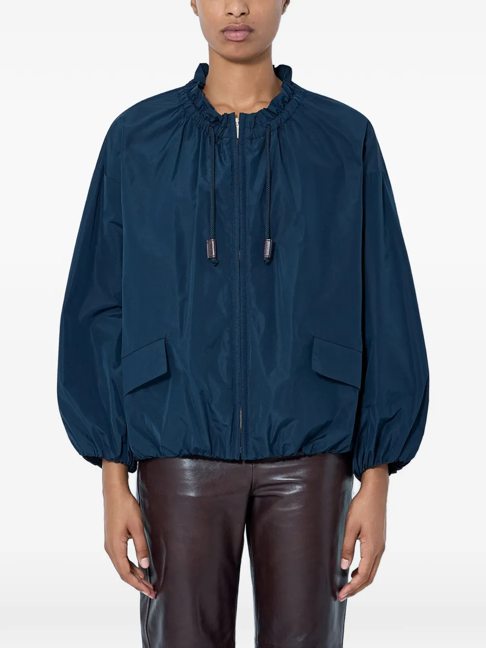 Max Mara gathered-neckline bomber jacket - Bleu Max Mara gathered-neckline bomber jacket - Bleu