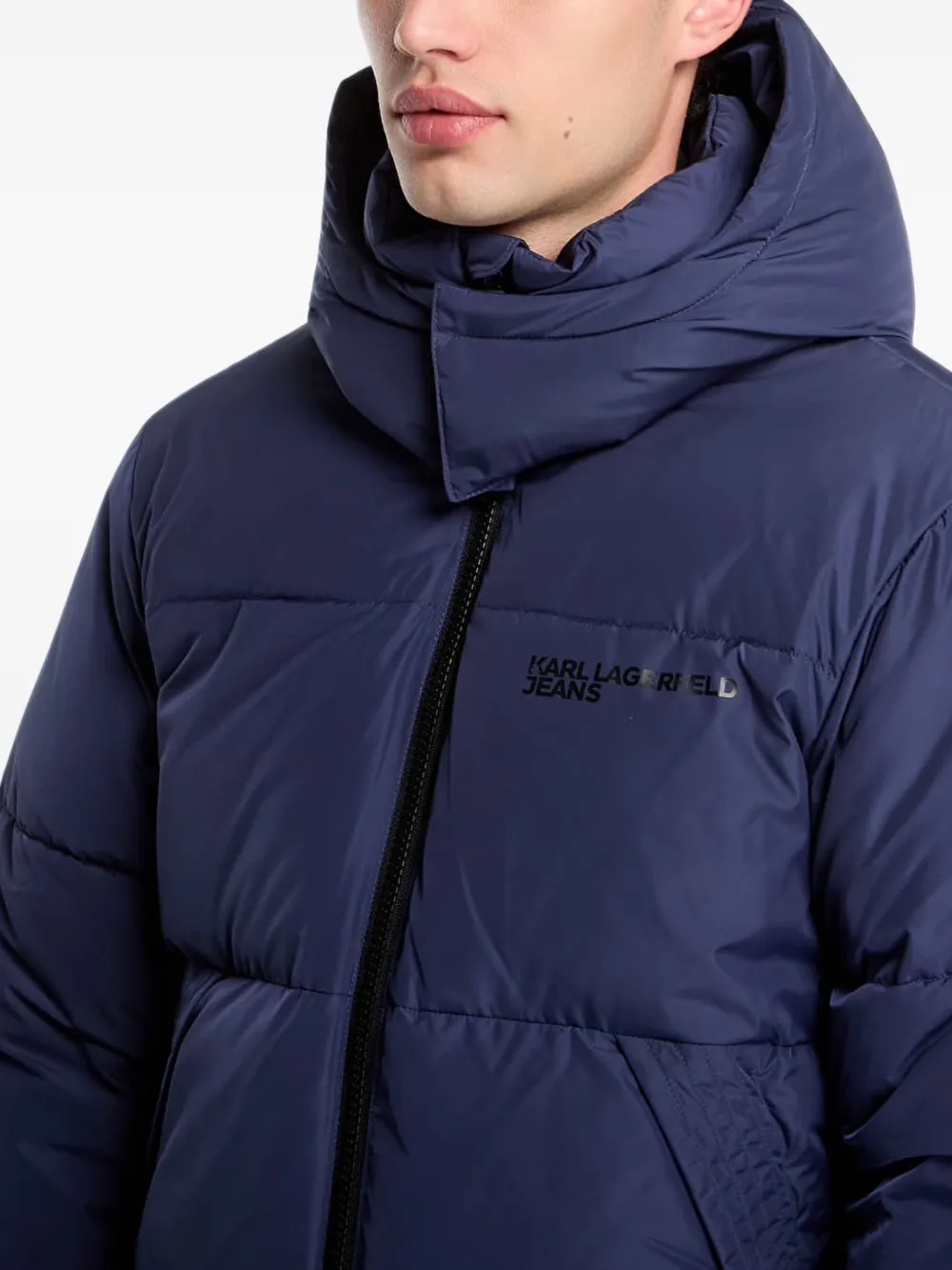 Karl Lagerfeld Jeans hooded puffer jacket Blauw