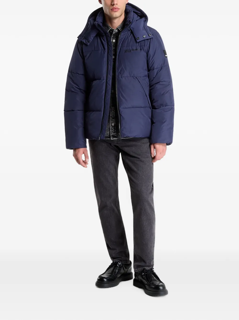 Karl Lagerfeld Jeans hooded puffer jacket Blauw