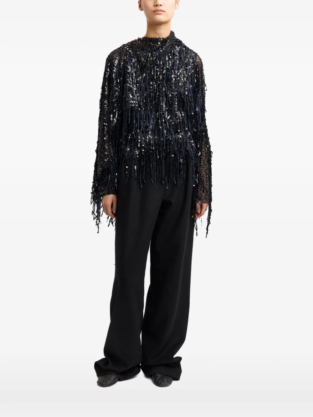 16Arlington Auro fringe-sequin top - Black