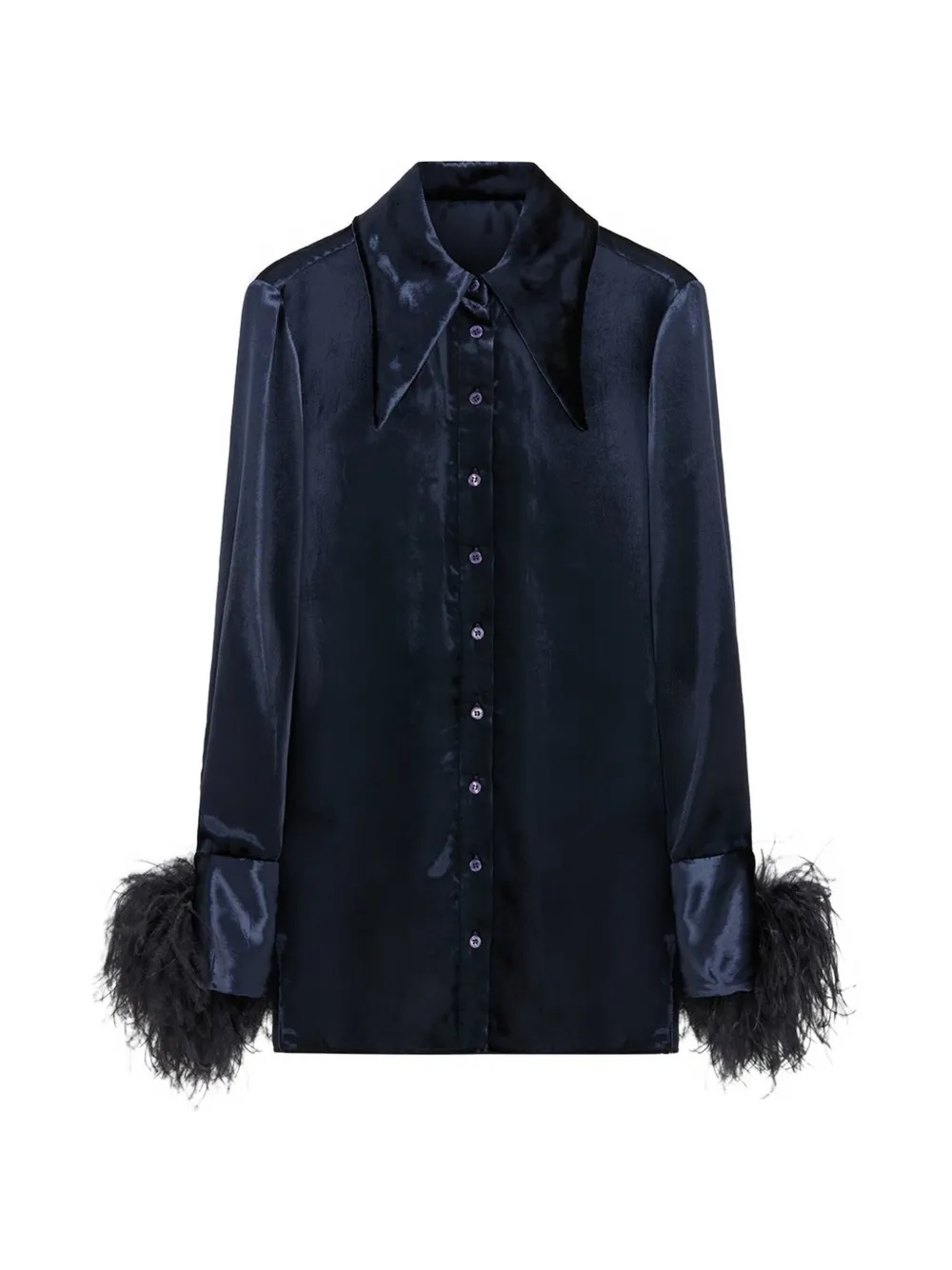 16Arlington Tio feather-trim velvet shirt - Blue