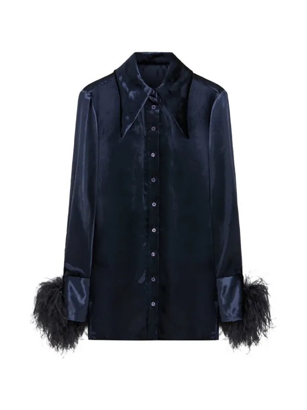 16Arlington Tio Feather-trim Velvet Shirt in Blue