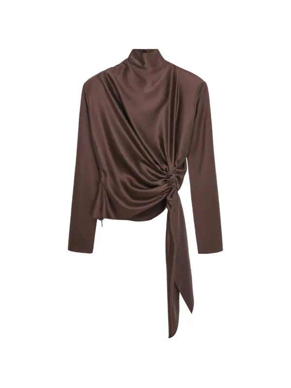16Arlington Lambro Knotted Silk Top in Brown