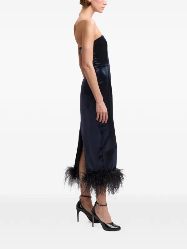 16Arlington Minelli feather-trim Velvet Midi Dress | Blue