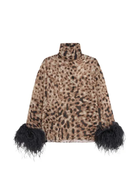 16Arlington Olyss feather-trimmed animal-print top