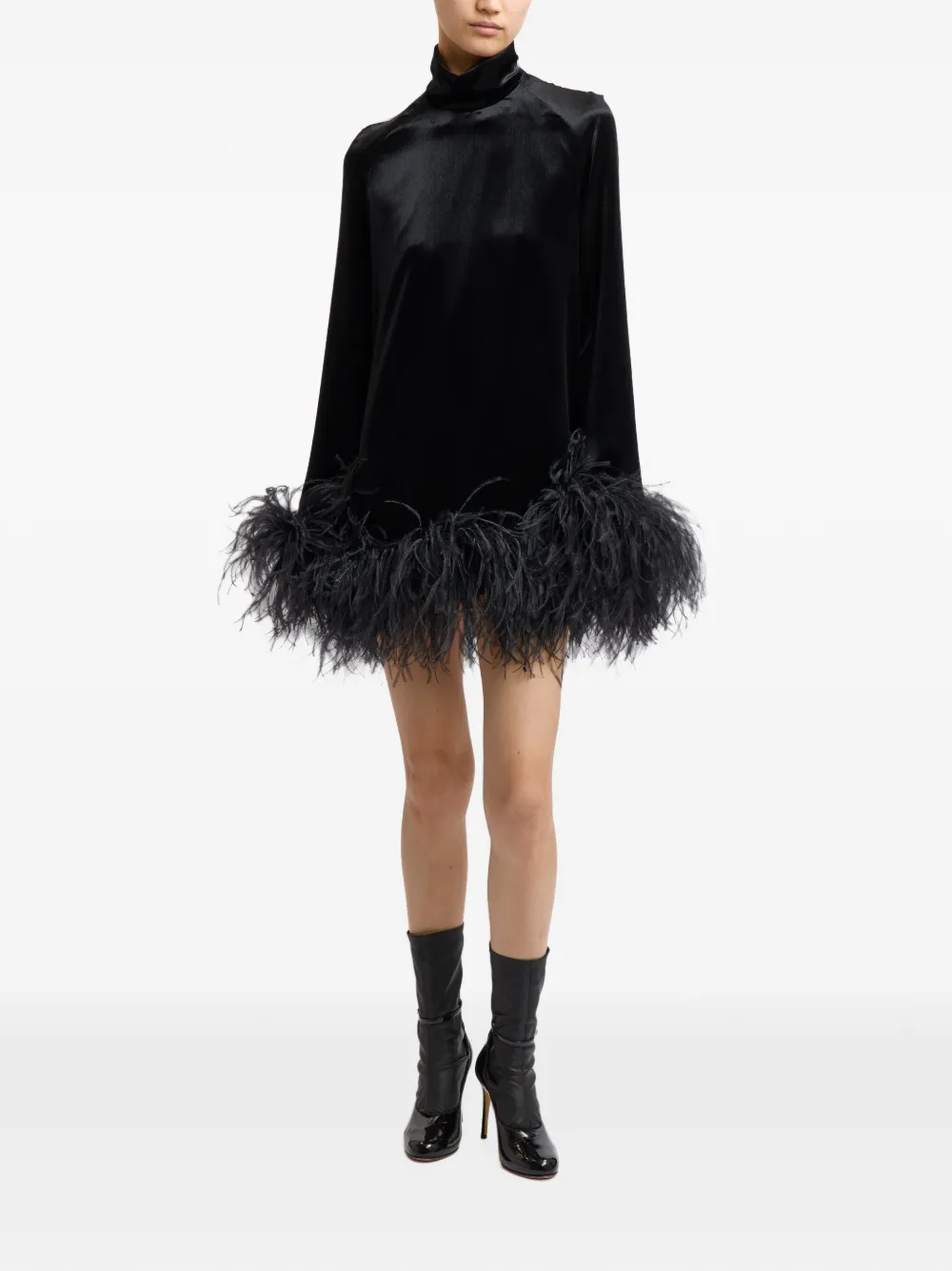 16Arlington Loire mini-jurk met afwerking met veren Zwart