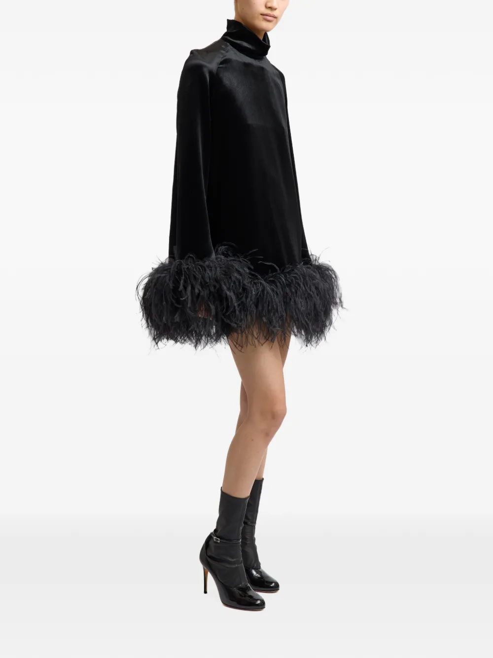 16Arlington Loire mini-jurk met afwerking met veren Zwart