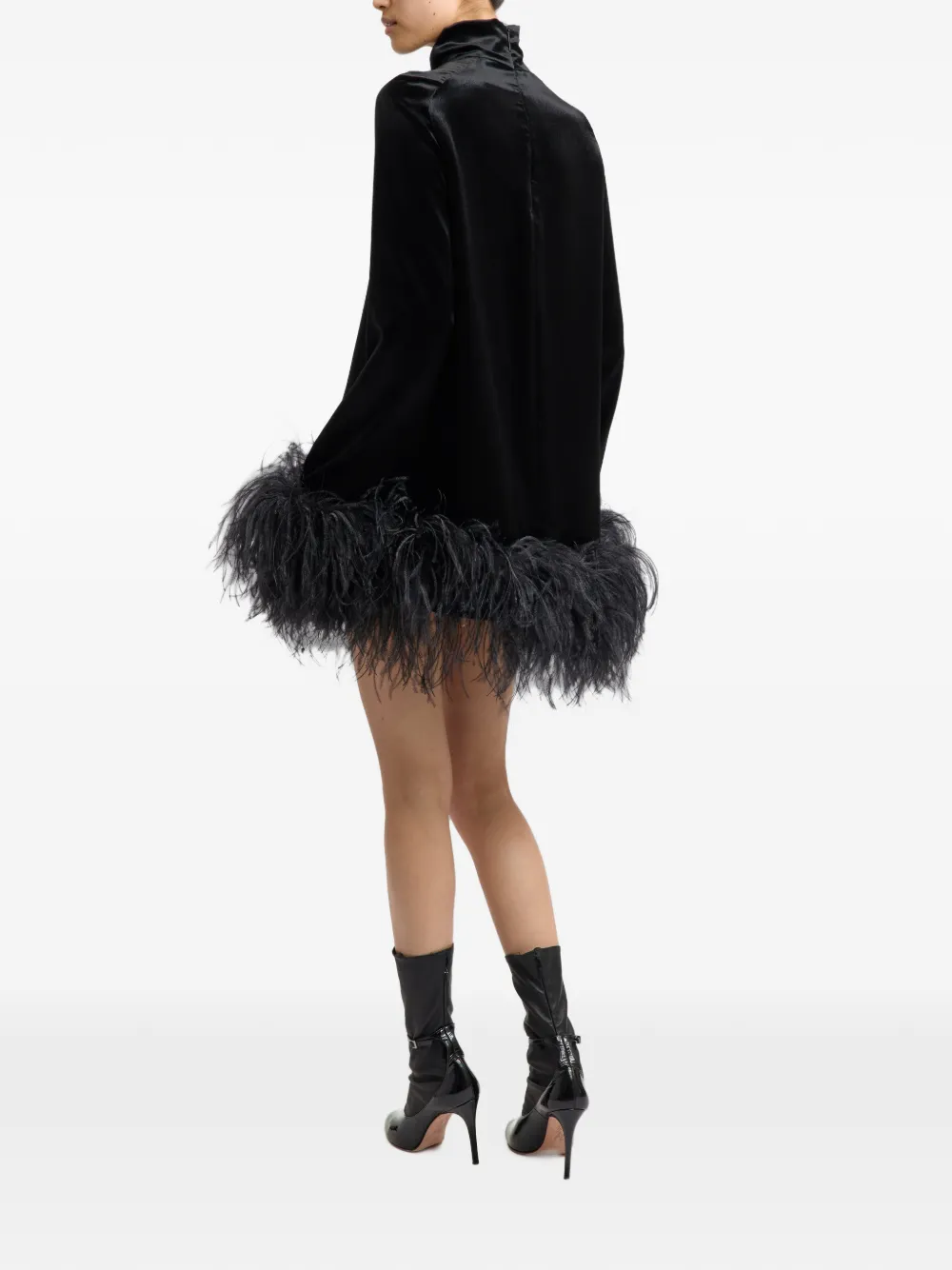16Arlington Loire mini-jurk met afwerking met veren Zwart