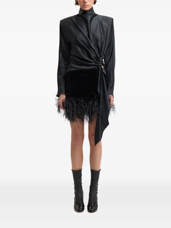 16Arlington Giaci Feather-trim Mini Skirt in Black