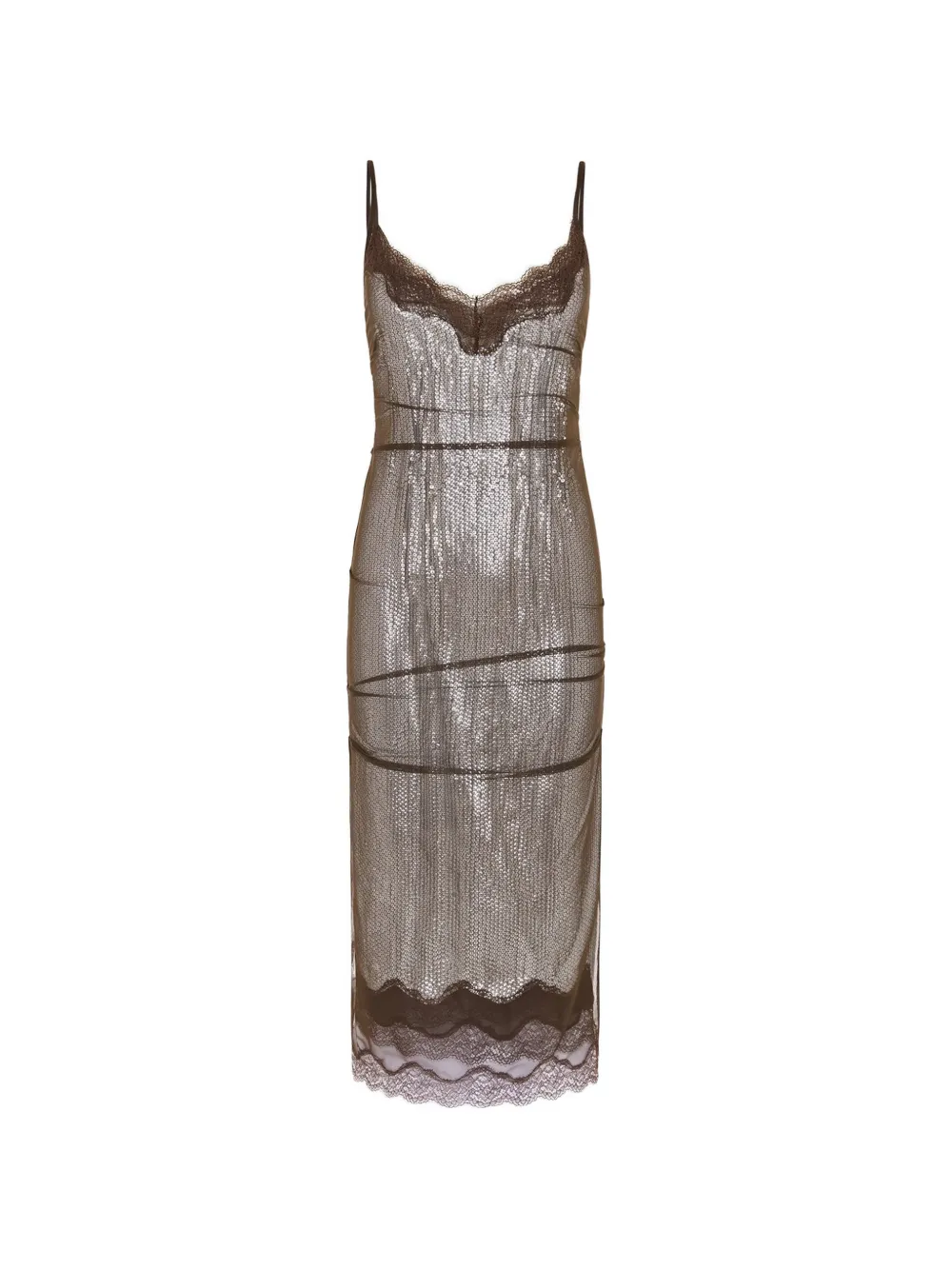 16Arlington robe mi-longue Andrea à sequins et bordure en dentelle - Argent