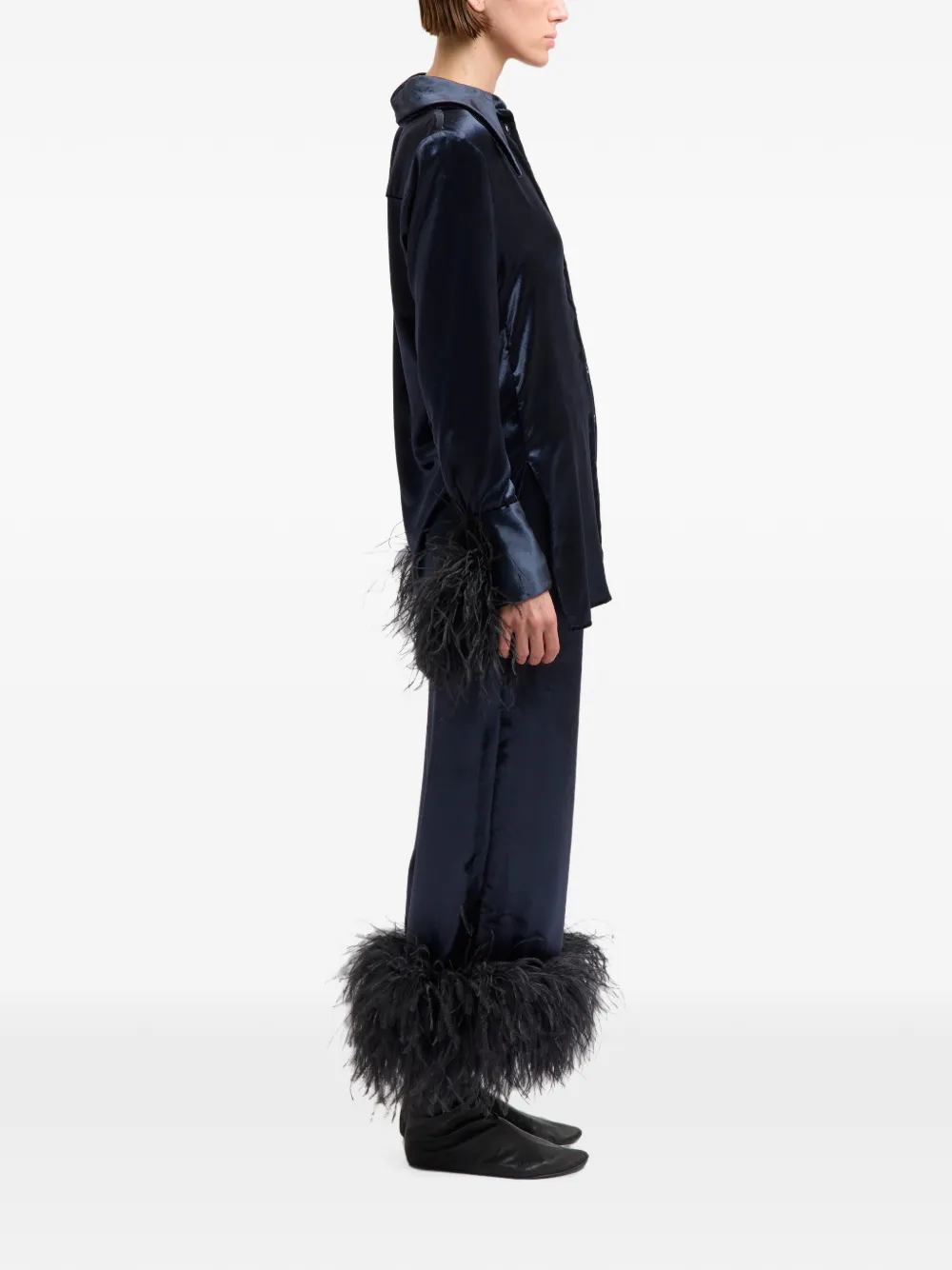 16Arlington Joelle Feather-trim Trousers in Blue, view 3