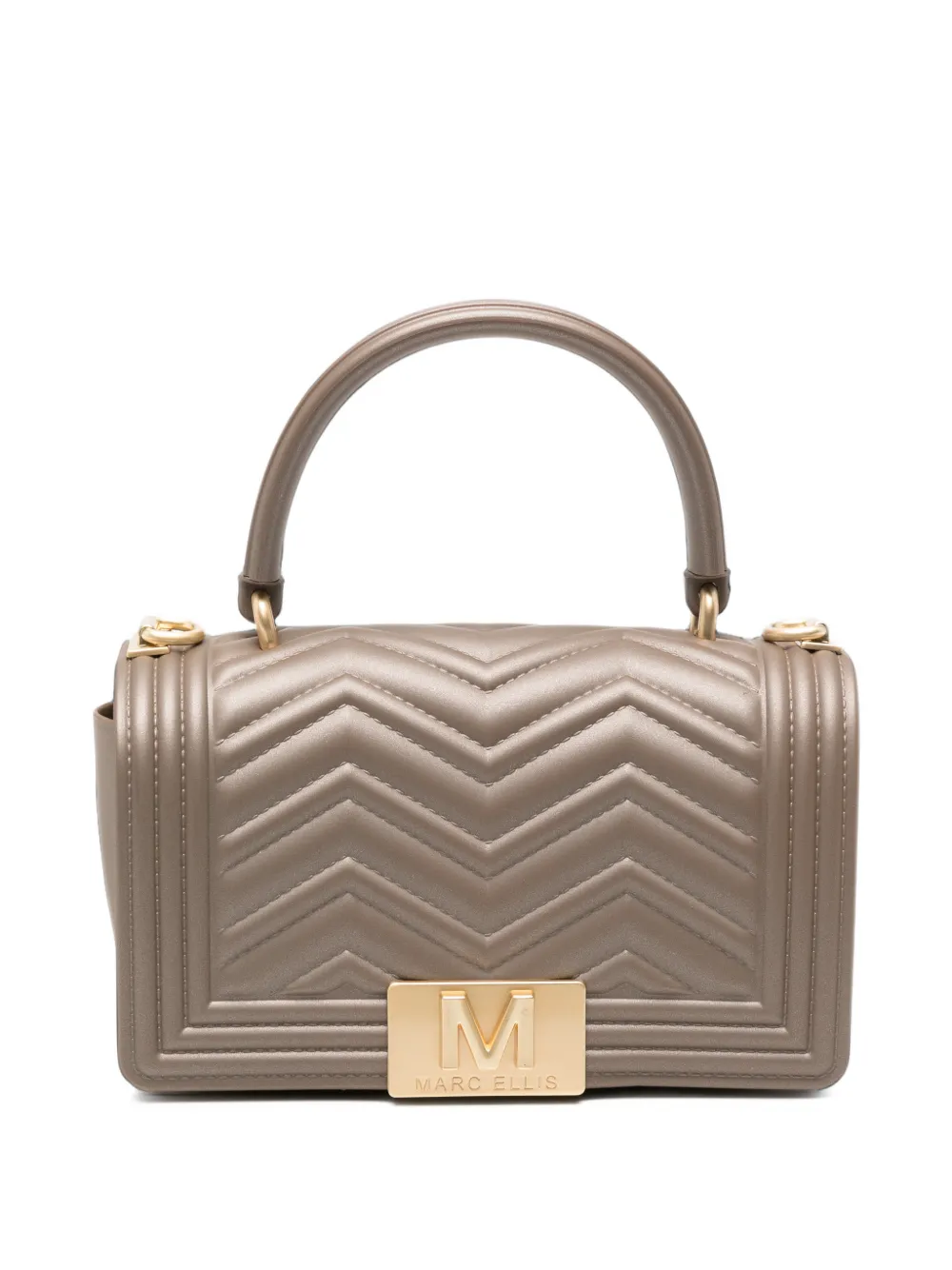Marc Ellis chevron-quilted logo-plaque shoulder bag - Nude